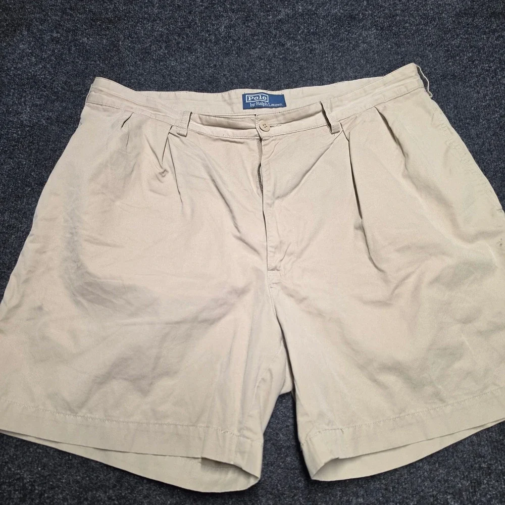Polo Ralph Lauren Andrew Short Mens 36 Khaki Tan Pleated Chino Cotton Shorts